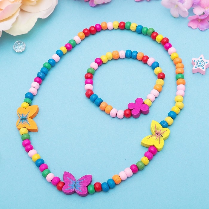 Набор детский «Выбражулька» 2 предмета: бусы, браслет, бабочки нежность, цвет бело-розовый Набор детский «Выбражулька» 2 предмета: бусы, браслет, бабочки нежность, цвет бело-розовый