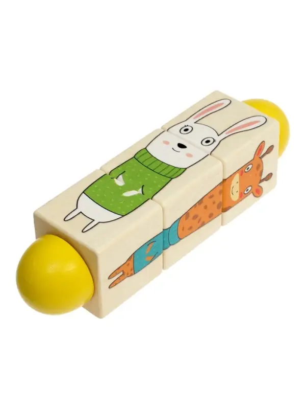 Кубики деревянные на оси &laquo;Животные&raquo;, 3 кубика