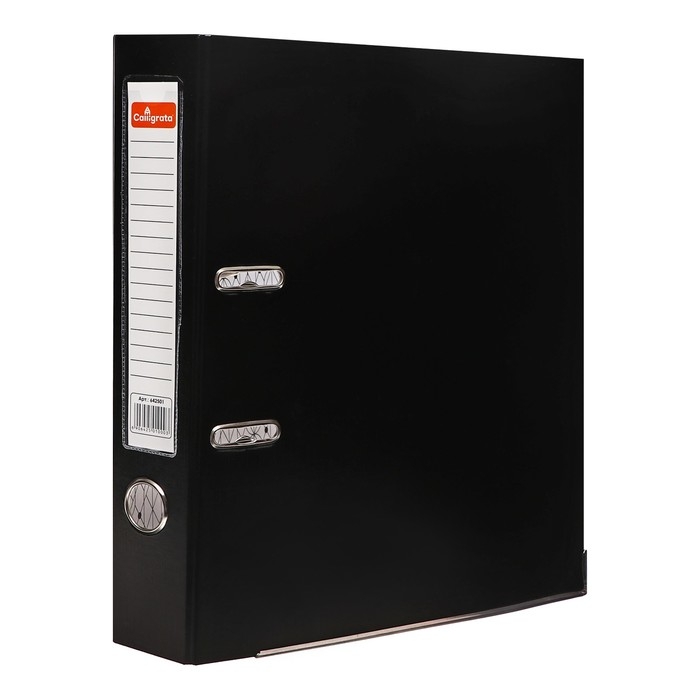 Папка-регистратор А4, 50 мм, Calligrata, ПВХ, тиснение "лен", металлическая окантовка, карман на корешок, собранная, черная микс