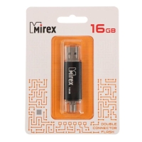 Флешка Mirex SMART BLACK, 16 Гб, USB2.0, USB/microUSB, чт до 25 Мб/с, зап до 15 Мб/с, черная