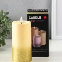 Светодиодная свеча LED RISALUX «Блёстки» 3хAAA золото 7,5х7,5х15 см