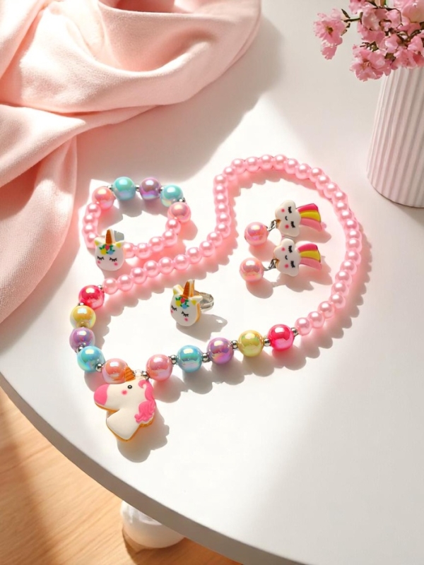 Набор детский Набор детский "Выбражулька" единорог 4 пр-та: кулон, браслет, кольцо, клипсы цв. разноц