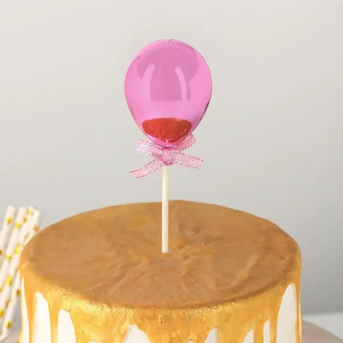 Топпер для торта «Шар», 19×5 см, цвет розовый Топпер для торта «Шар», 19×5 см, цвет розовый