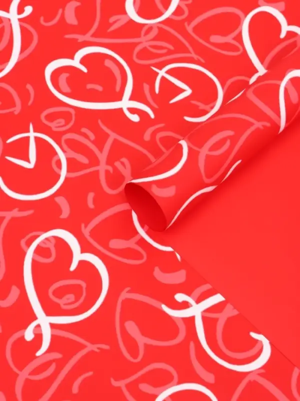 Пленка для цветов, "Сердца", красная, 57х57 см