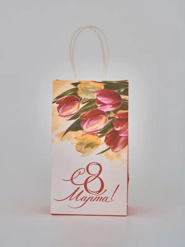 Пакет подарочный крафт «8 марта», 12 × 21 × 9 см