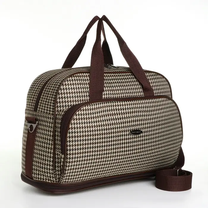 Сумка дорожная на молнии, с увеличением, наружный карман, держатель для чемодана, длинный ремень, цвет бежевый/коричневый Сумка дорожная на молнии, с увеличением, наружный карман, держатель для чемодана, длинный ремень, цвет бежевый/коричневый