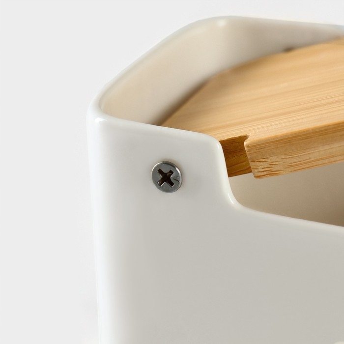 Банка для хранения сыпучих продуктов с ложкой BellaTenero &laquo;Эстет. Овощи&raquo;, 250 мл, с бамбуковой крышкой, фарфоровая, цвет белый