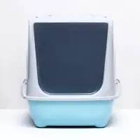 Туалет-домик для кошек закрытый с дверцей 43&times;32&times;33 см, бирюзово-серый