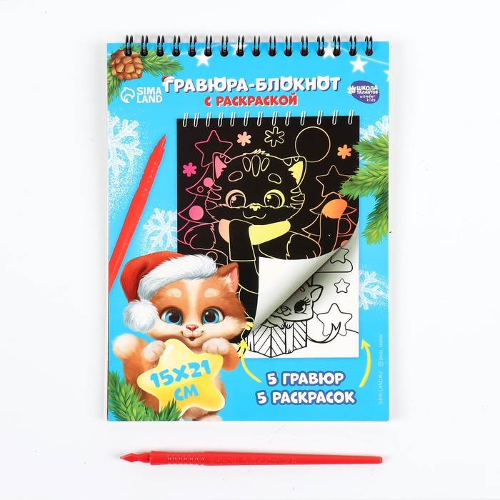 Блокнот гравюра - раскраска на новый год «Поверь в мечту», 10 листов Блокнот гравюра - раскраска на новый год «Поверь в мечту», 10 листов