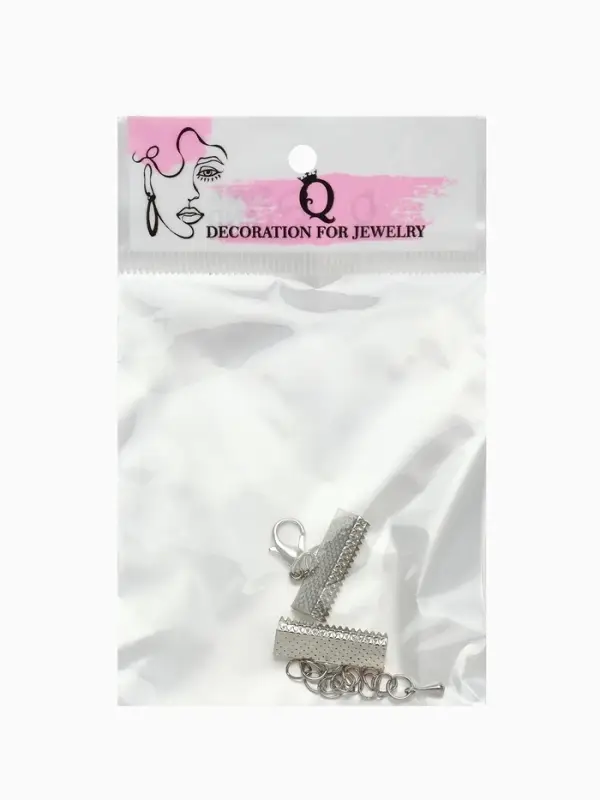 Зажим для ленты (пара) QF, 20 мм, металл, с цепочкой удлинителем, цвет серебро