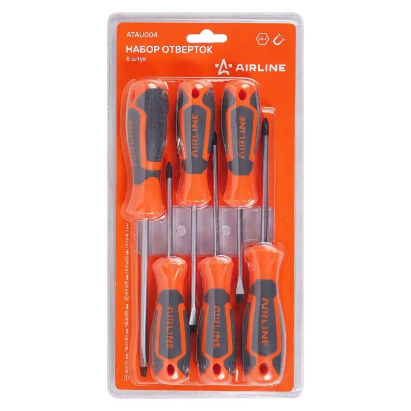 Набор отвёрток 6пр. (SL5x75mm, SL5x100mm, SL6x125mm, PH1x75mm, PH1x100mm, PH2x100mm), блистер