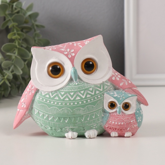 Сувенир полистоун Сувенир полистоун "Цветной филин с птенцом" геометрические узоры 15,2х6х11 см