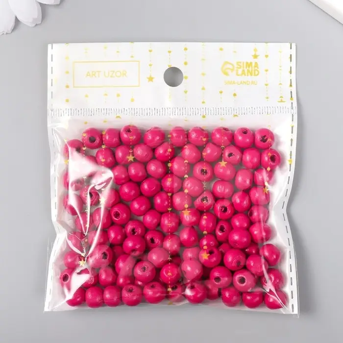 Бусины для творчества дерево "Императорская фуксия" d-0,8 см, набор 20 гр