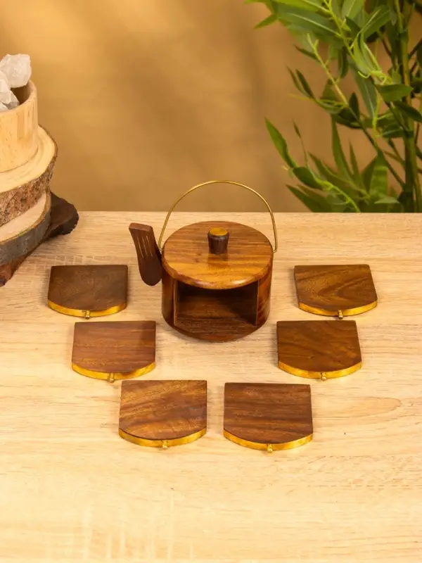 Подставка под горячее  Подставка под горячее "Чайник" с золотыми вставками (набор 6 шт), 10х12х8 см,  дерево шишам