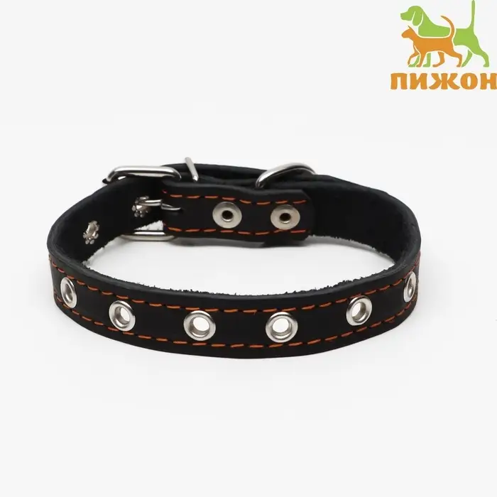 Ошейник кожаный однослойный безразмерный, 45&times;2 см, ОШ 18-39 см, чёрный