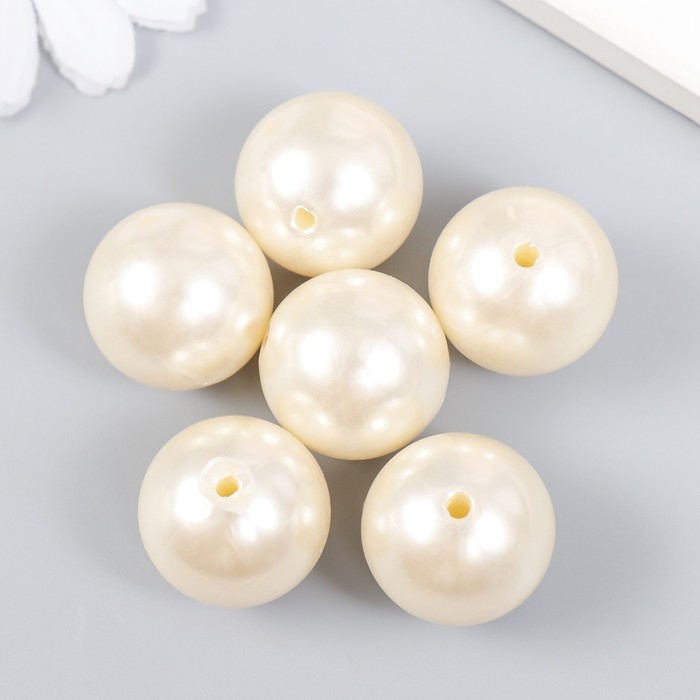 Бусины для творчества пластик "Жемчуг белый" d=2,2 см набор 6 шт