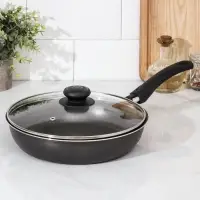 Сковорода &laquo;Классика атлас&raquo;, d=24 см, стеклянная крышка, пластиковая ручка, антипригарное покрытие, алюминий, чёрная