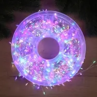 Гирлянда &laquo;Мишура&raquo; 50 м, роса, IP44, серебристая нить, 1500 LED, 8 режимов, свечение мульти, 36 В