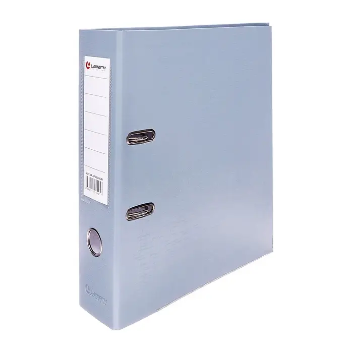 Папка-регистратор А4, 75 мм, ПВХ, металлическая окантовка, карман на корешок, собранная, серая, МИКС