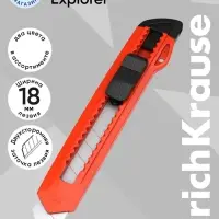 Нож канцелярский 18 мм, ErichKrause Standart, с системой фиксации лезвия push-lock и насадкой для безопасного отделения сегмента лезвия, МИКС