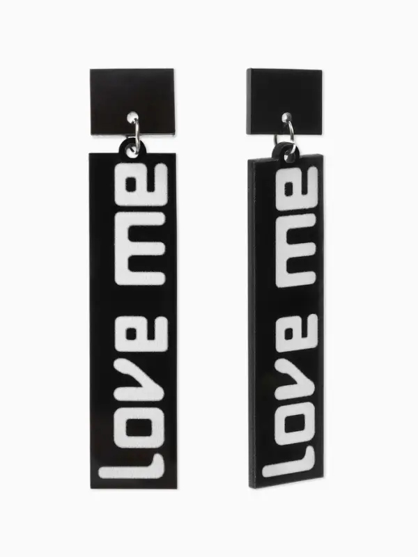 Серьги акриловые LOVE ME прямоугольные, чёрно-белые