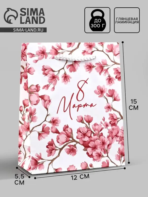Пакет подарочный ламинированный «8 марта», S 12 х 15 х 5.5 см Пакет подарочный ламинированный «8 марта», S 12 х 15 х 5.5 см
