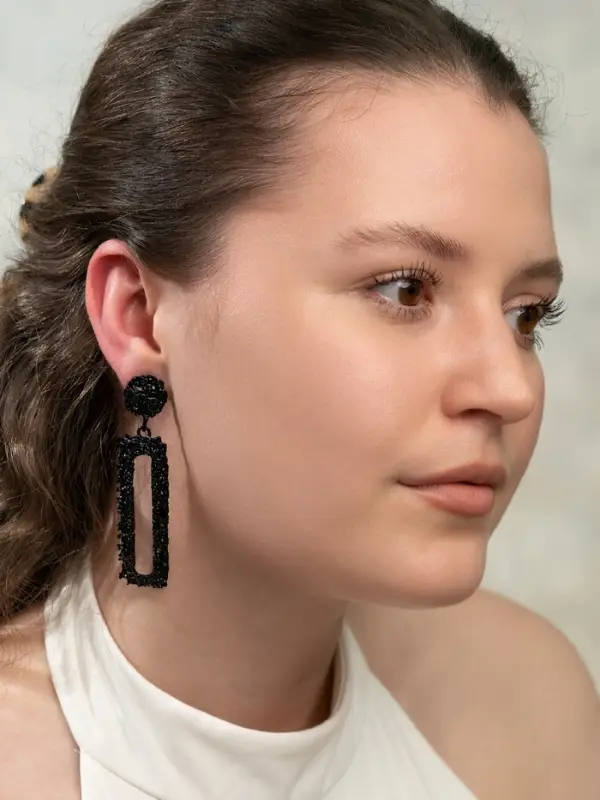 Серьги металл &laquo;Карибы&raquo;, длинный прямоугольник, чёрные