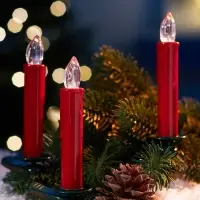 Светодиодные «Свечи на прищепках красные» 11 см, набор 10 шт, 10 LED, от батареек ААх10, пульт, свечение тёплое белое