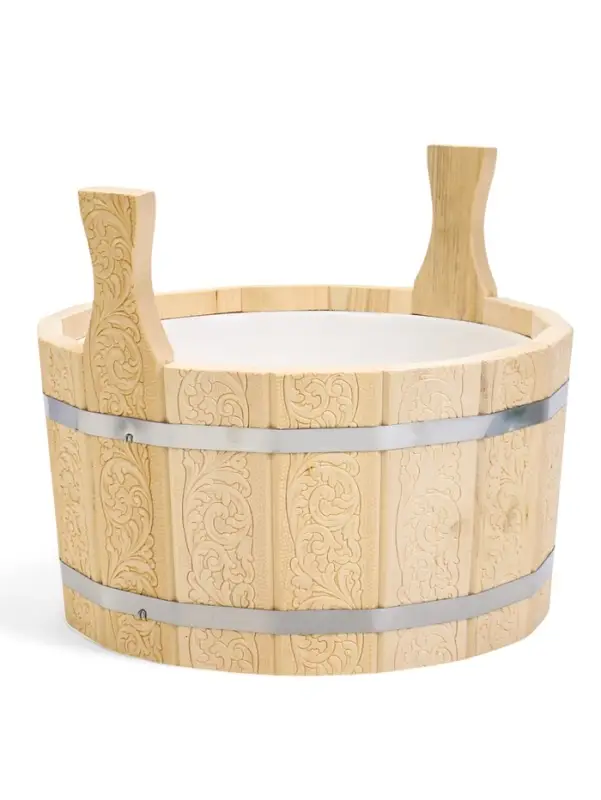 Шайка для бани и сауны &laquo;Русский узор&raquo;, 8 л, деревянная, пластиковая вставка, &laquo;Добропаровъ&raquo;