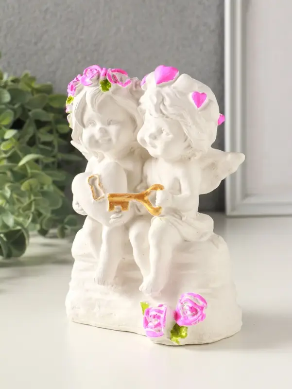 Фигурка гипс &laquo;Ангелочки с замком и ключиком&raquo;, 16&times;11 см, белый с росписью