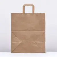 Пакет бумажный, плоская ручка крафт 32×20×37 см, 90 г/м²
