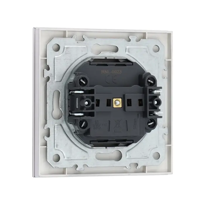 Розетка TOT Glossy Glass, 10 А, стекло, скрытая, одноместная, без заземления, серебристая