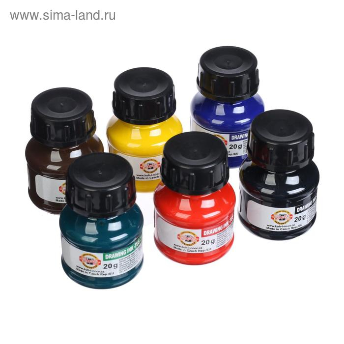 Набор цветной туши Koh-I-Noor, 6 цветов в тубах по 20 мл, картонная упаковка Набор цветной туши Koh-I-Noor, 6 цветов в тубах по 20 мл, картонная упаковка