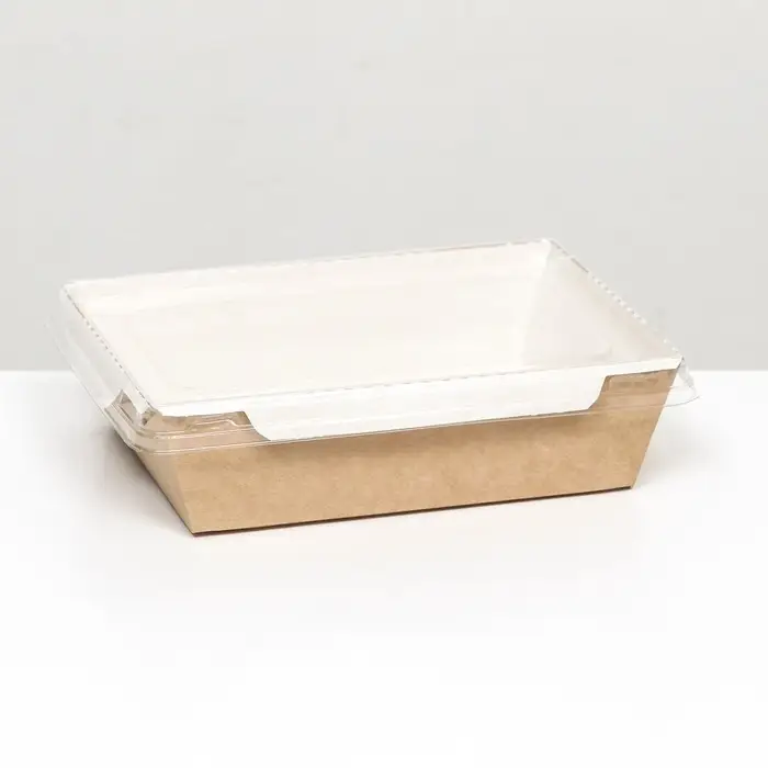 Салатник одноразовый, контейнер с прозрачной крышкой, крафт, 0.5 л, 16&times;12&times;4.5 см