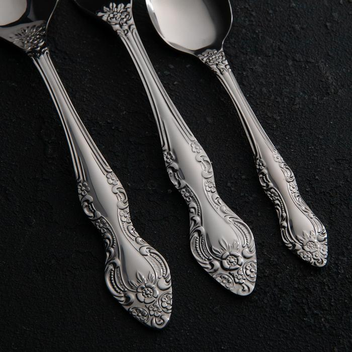 Набор столовых приборов «Тройка», 36 предметов, толщина 2 мм, декоративная коробка, цвет серебряный Набор столовых приборов «Тройка», 36 предметов, толщина 2 мм, декоративная коробка, цвет серебряный