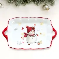 Тарелка новогодняя Доляна &laquo;Снежное чудо&raquo;, 23.5&times;14&times;2.2 см, доломит, белая, красная