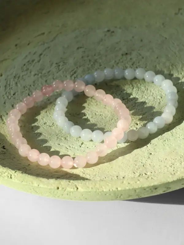Набор браслетов из бусин &laquo;Кварц розовый и Аквамарин&raquo;, 2 шт. шар №6