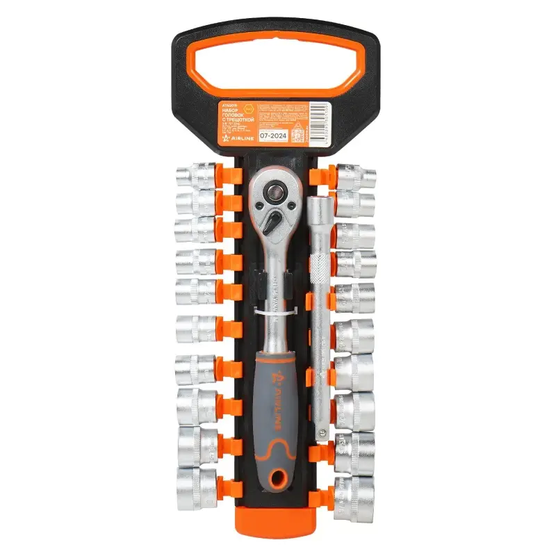 Набор головок 3/8"DR шестигранных с трещоткой 72Т 22пр. (8-21мм, 5/16"DR-7/8"DR, удл. 150мм)