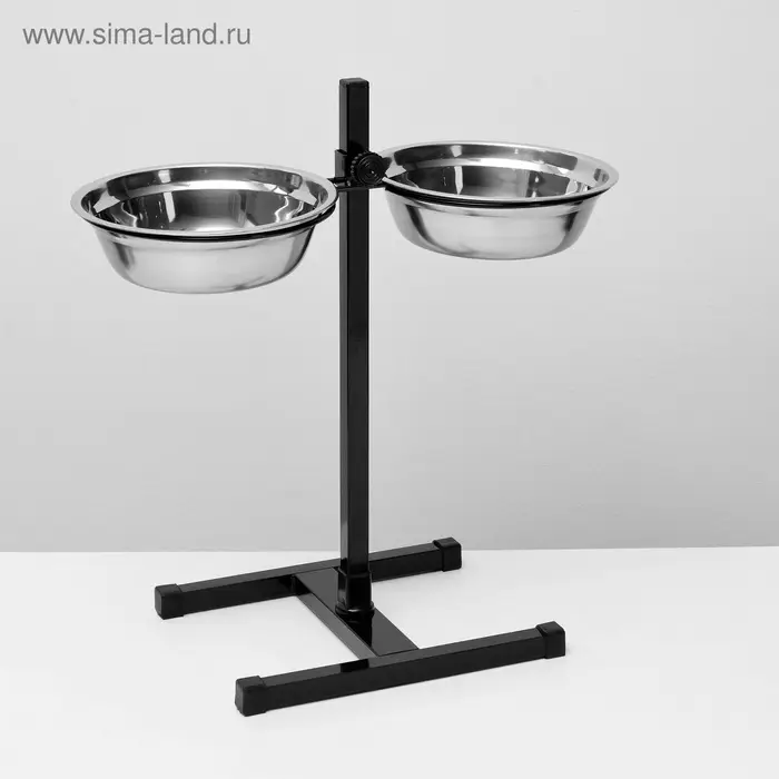 Подставка с мисками, 2&times;1.5 л, высота 50 см, разборная, чёрная