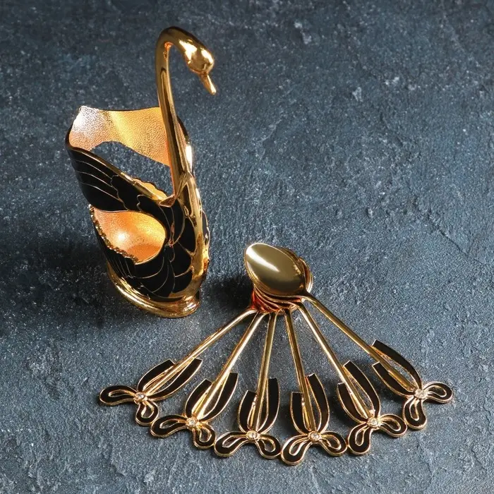 Набор ложек на подставке Magistro Swan, 7,5&times;4,5&times;15 см, 6 шт, цвет чёрный