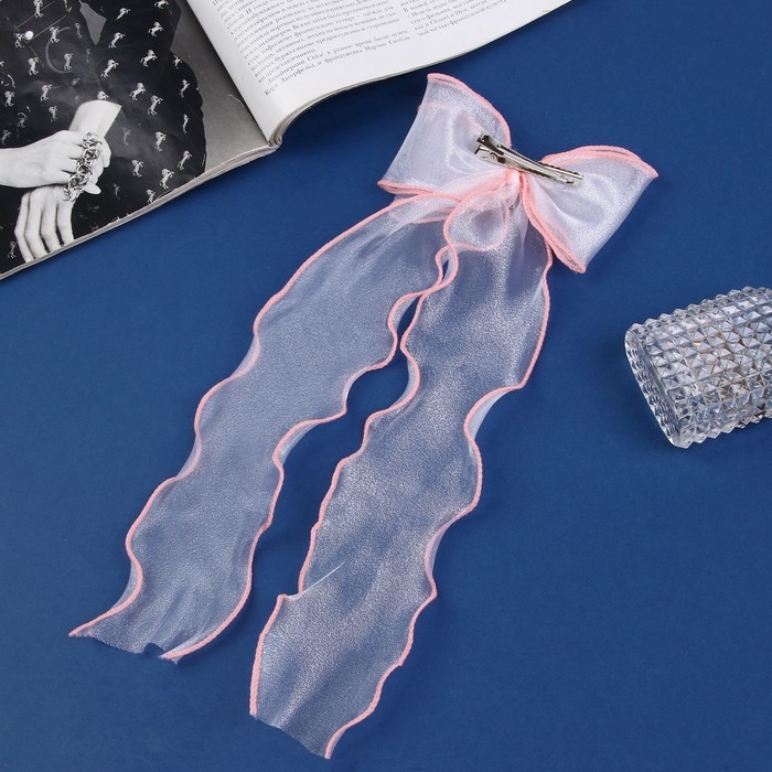 Зажим для волос  Зажим для волос "Школьница" бантик, 13х23 см, белый с розовым кантиком