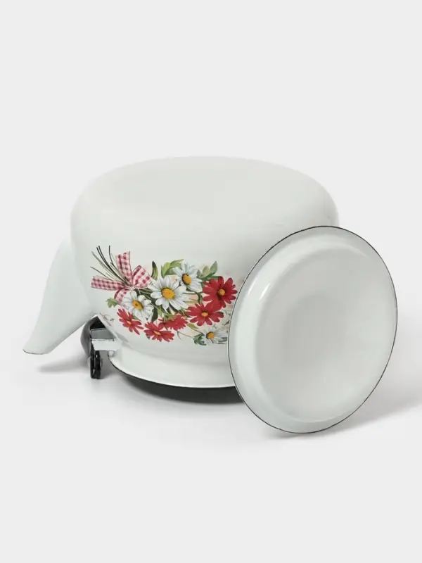 Чайник эмалированный &laquo;Астры&raquo;, 3 л, металлическая ручка, белый