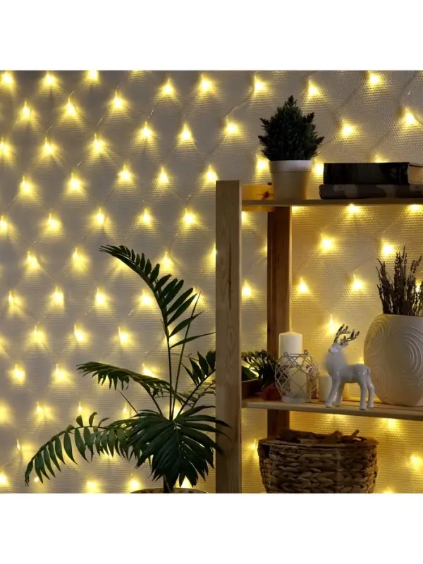 Гирлянда &laquo;Сеть&raquo; 1.6&times;1.6 м, IP20, прозрачная нить, 144 LED, свечение тёплое белое, 8 режимов, 220 В