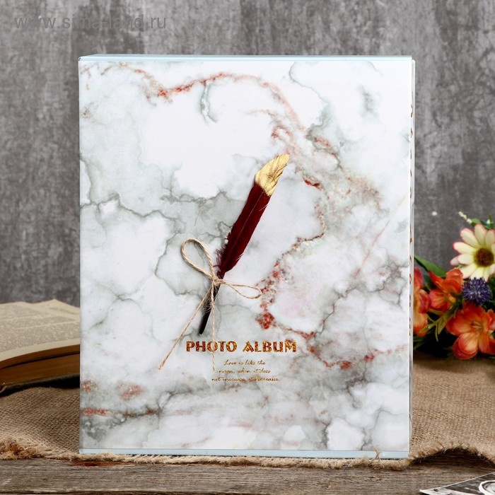 Фотоальбом на 80 фото 10х15 см  Фотоальбом на 80 фото 10х15 см "Мрамор и перо" в коробке МИКС 23х19,5х5 см