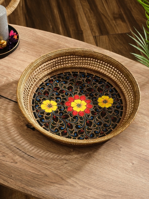 Корзина плетеная ротанг "Цветы 3", 34х34х6 см, МИКС