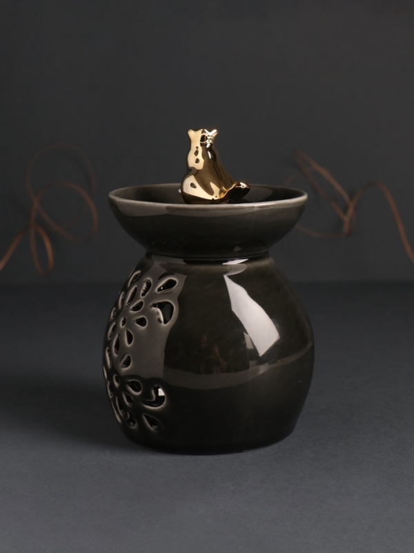 Аромалампа керамика Аромалампа керамика "Птичка в короне в цветочной чаше" черный перламутр 9х9х13 см