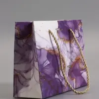 Пакет подарочный "Мрамор", фиолетовый с бантиком, 19 х 15 х 7 см