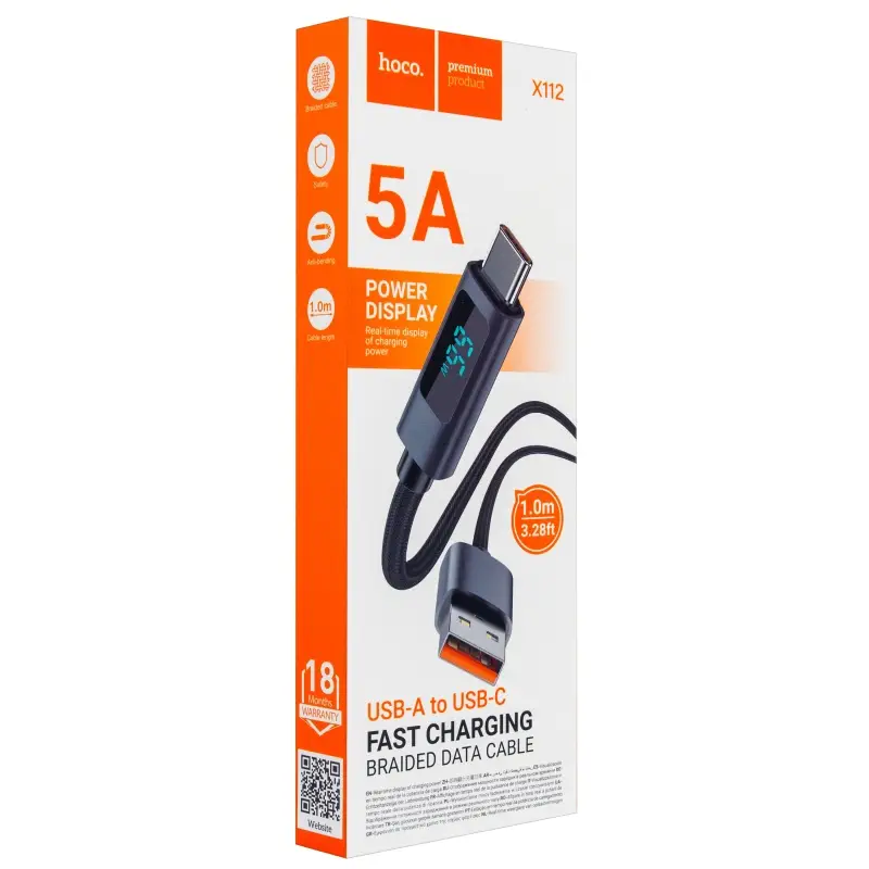 Кабель USB на Type-C 1M 5A X112 HOCO черный