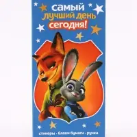 Набор: блок бумаг для записей, стикеры, ручка &laquo;Зверята&raquo;
