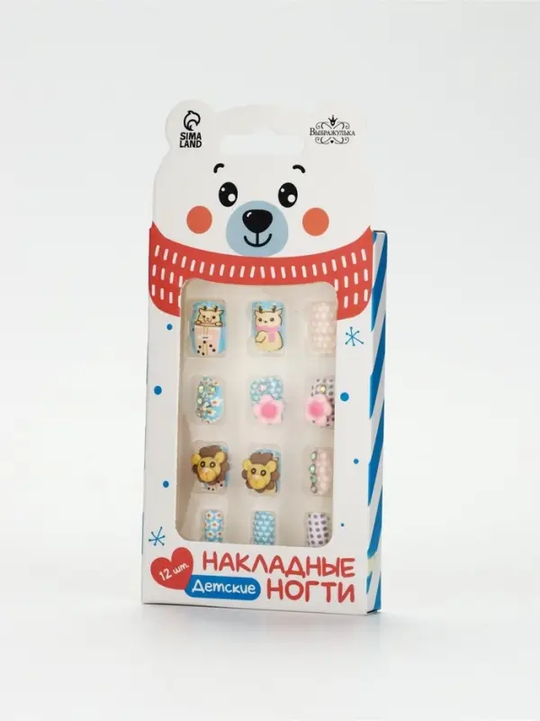 Детские накладные ногти &laquo;Северный мишка&raquo;, 12 шт.